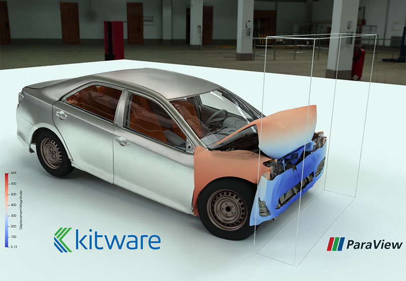 Visualizing the result of a car collision simulation using Paraview.