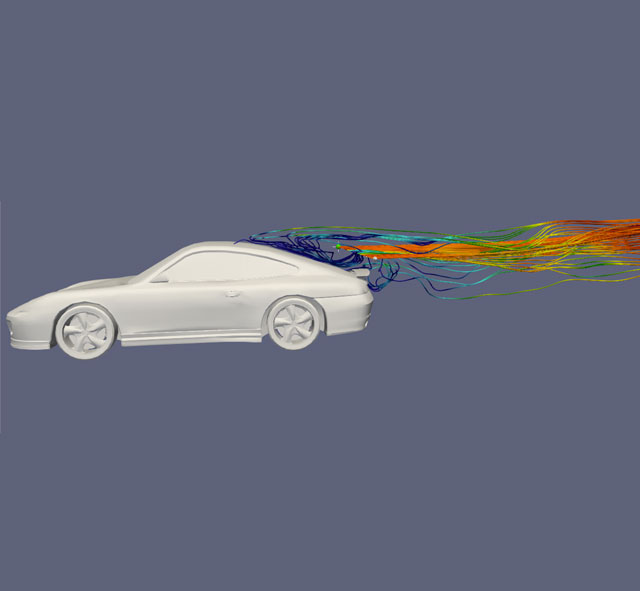 Visualization of wind off the back of a car.