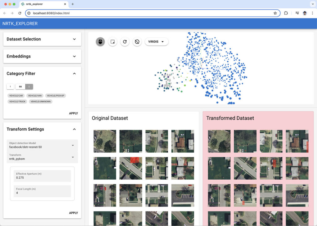 Screenshot of NRTK Explorer showing original dataset and transformed dataset.