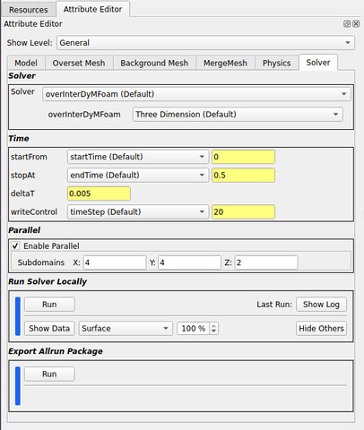 Example of a UI for setting solver parameters for an OpenFOAM workflow that was auto - generated in CMB