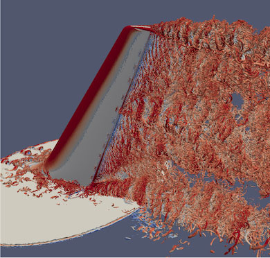 Catalyst is being used to improve the underlying turbulence models with AI/ML. This visualization shows two data extracts, wall distance, and Q-criterion contours colored by velocity magnitude were captured from the PHASTA CFD simulation code running on 256k MPI processes using Catalyst.