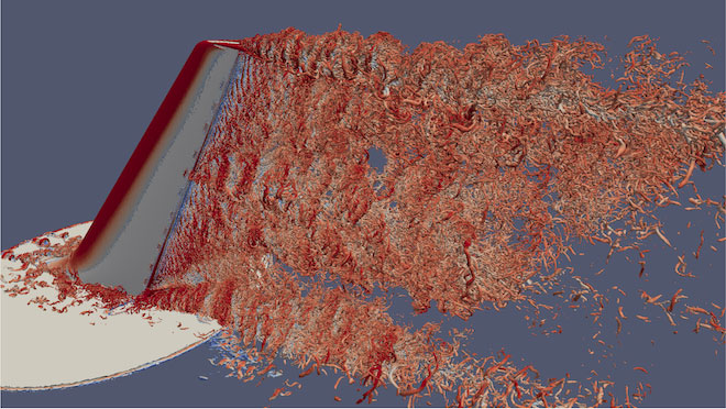 Catalyst is being used to improve the underlying turbulence models with AI/ML. This visualization shows two data extracts, wall distance, and Q-criterion contours colored by velocity magnitude were captured from the PHASTA CFD simulation code running on 256k MPI processes using Catalyst.