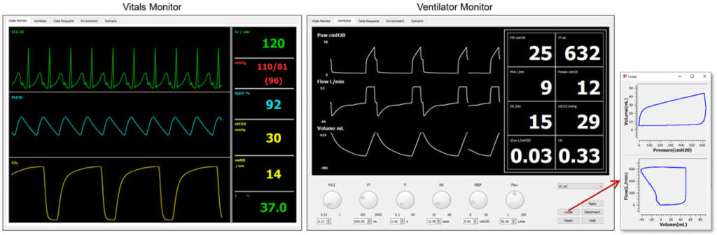 The Pulse Explorer is used to test and demonstrate training scenarios interactively with a virtual mechanical ventilator.